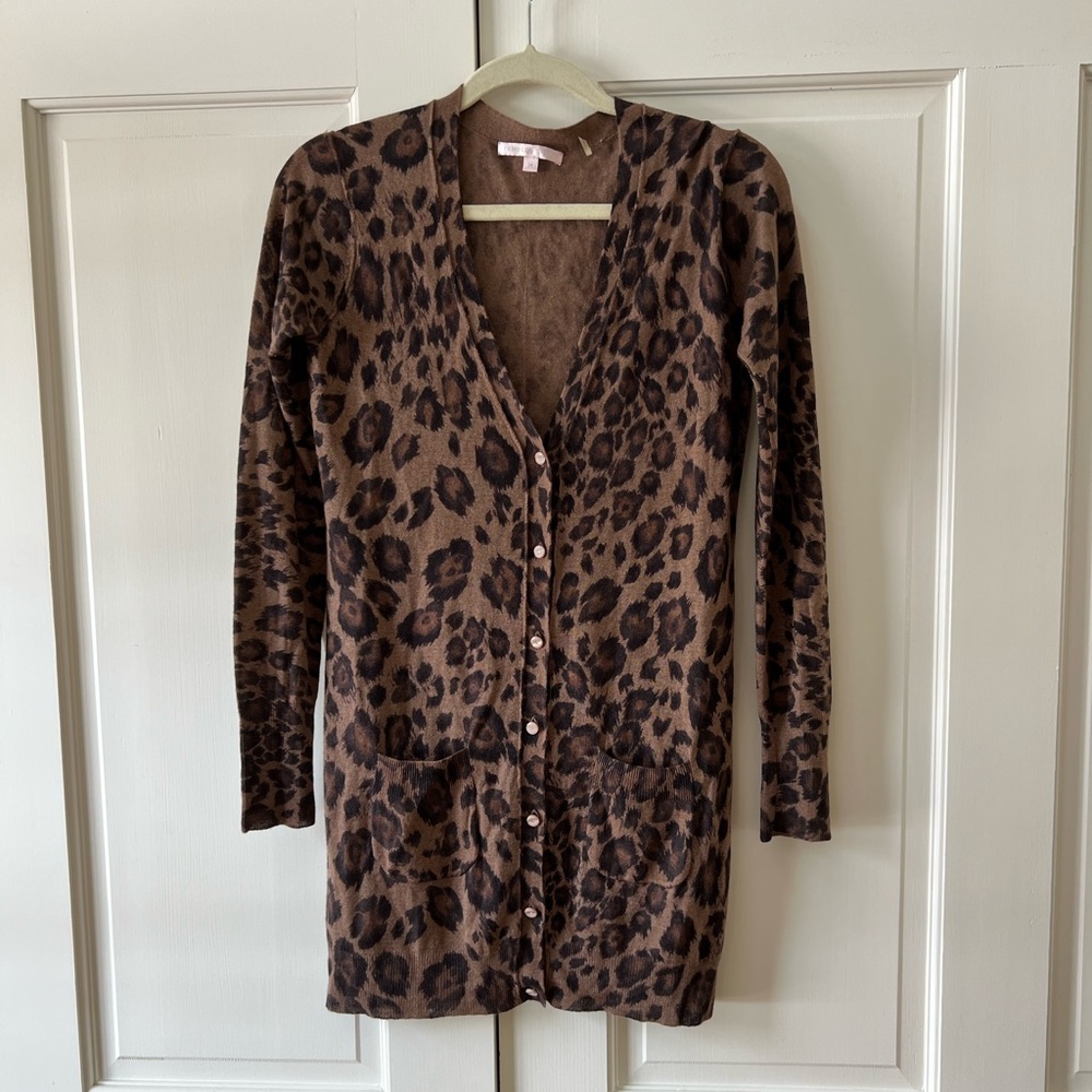 Rebecca Taylor Silk / Cashmere leopard cardigan